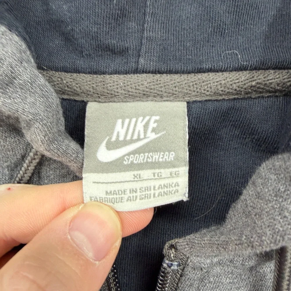 Nike‎ Sportswear Mens XL Full Zip Hoodie Gray Navy Blue Swoosh Fleece RN58323